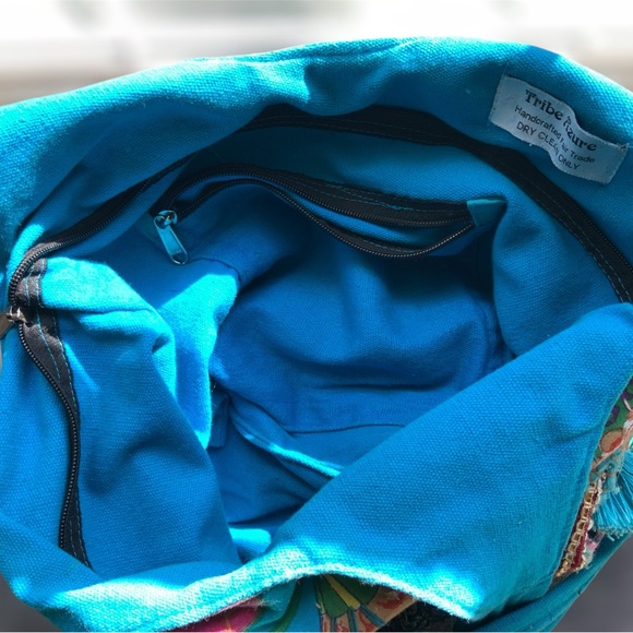 Tribe Azure Fair Trade Handcrafted Large Colorful Quilted Patchwork Shoulder Bag - Picture 8 of 13